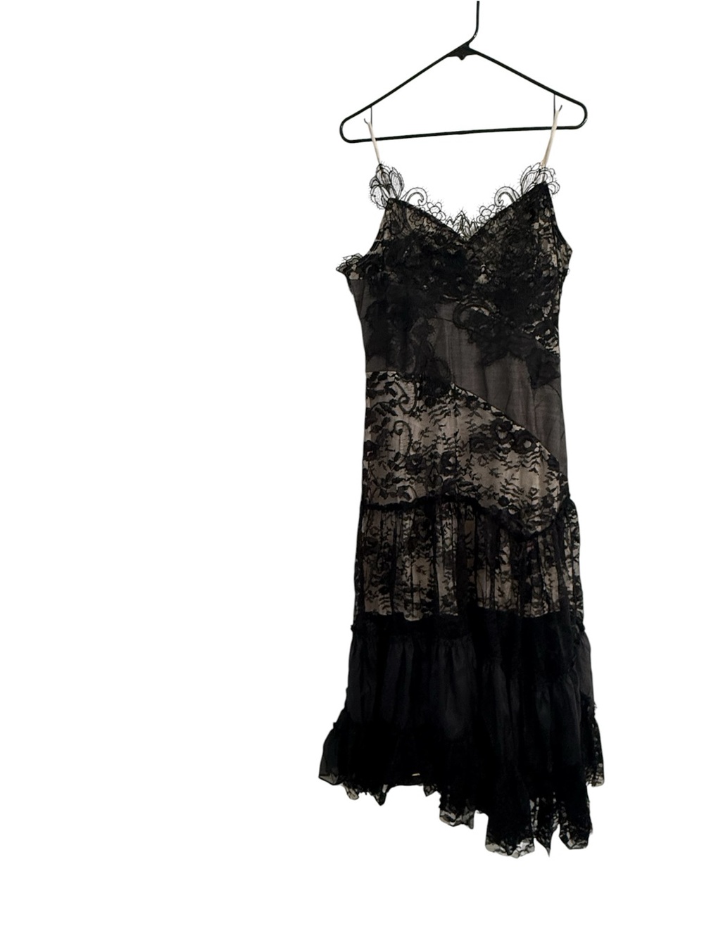 NWT INA Black Lace Midi Slip Dress Sheer Romantic Gothic Size L